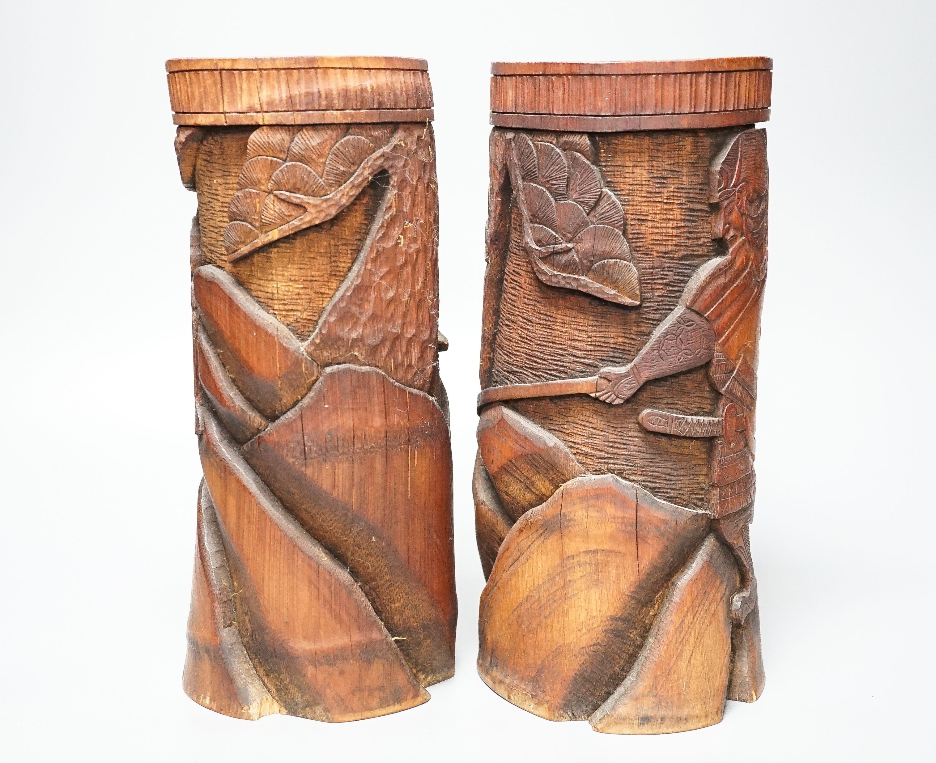 A pair of Japanese carved bamboo brushpots 27cm